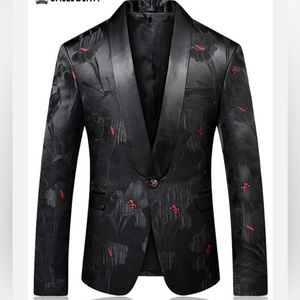 Sophisticated Black and Red Tuxedo Jacket
